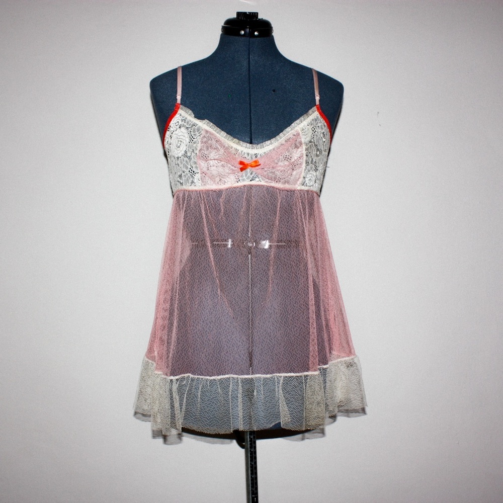 vintage sheer pink & ivory babydoll top - Picture 2 of 5